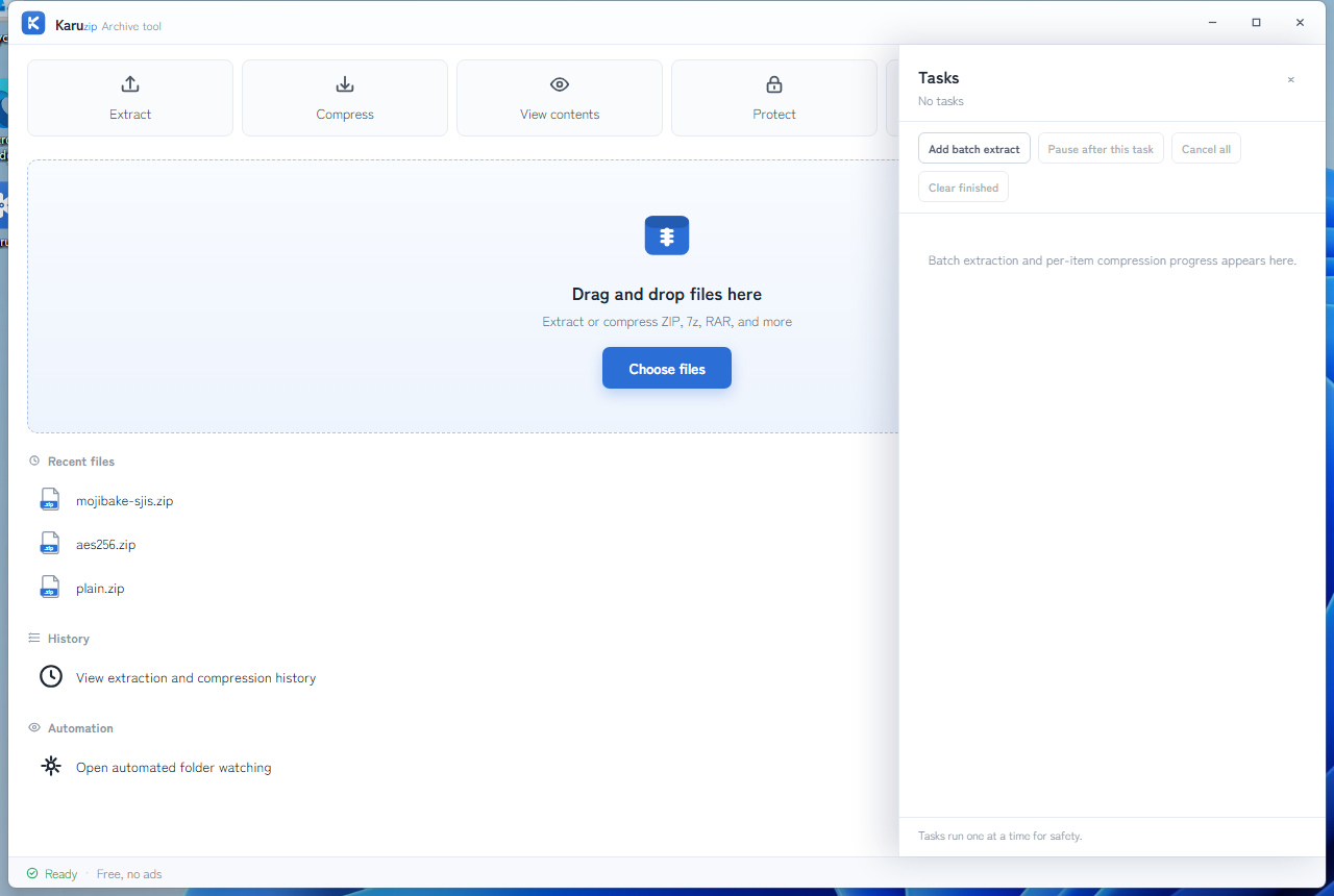 Task list showing multiple archive extraction jobs